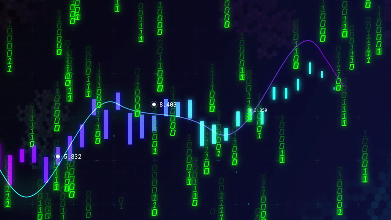 animación de codificación binaria y procesamiento de datos sobre fondo negro