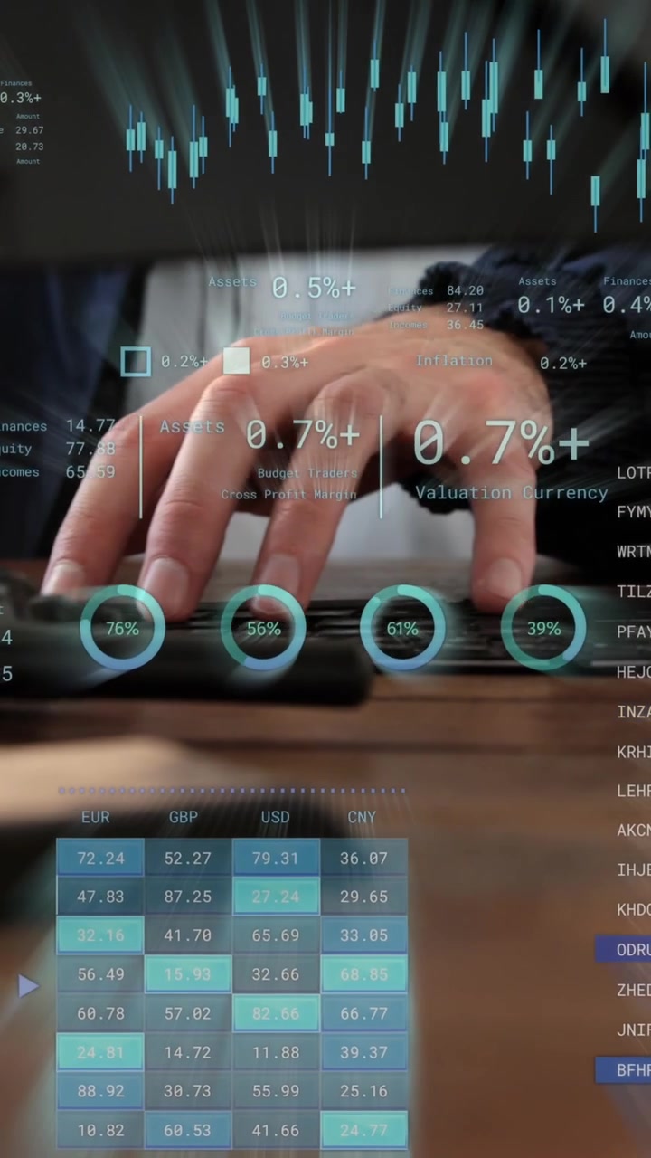 Animación de datos financieros sobre un empresario caucásico en la oficina