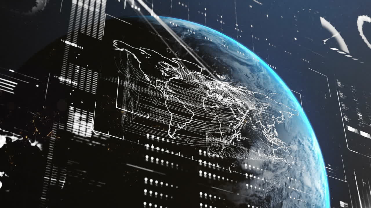 Animation of data processing and diagrams over globe