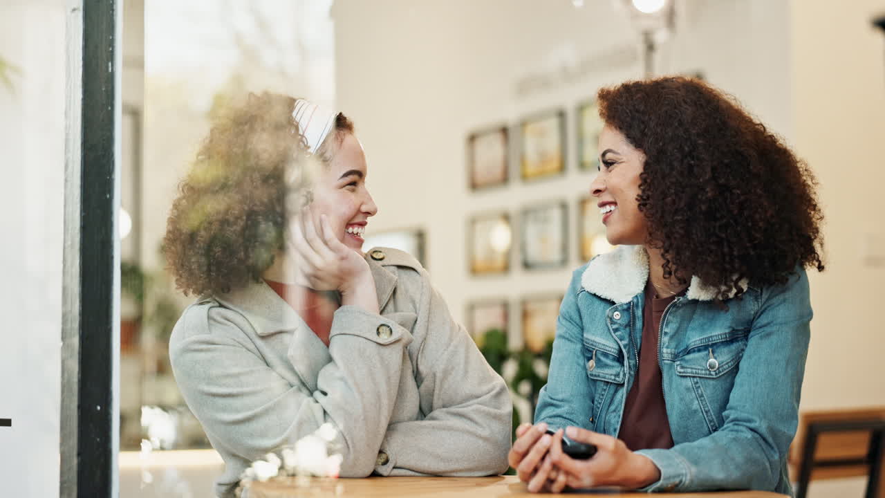 Two Friends Chatting in a Cafe