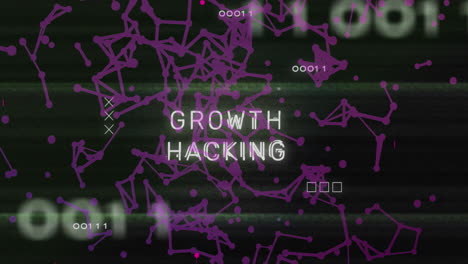 animación de texto de hacking de crecimiento y procesamiento de datos a través de la placa base de la computadora.