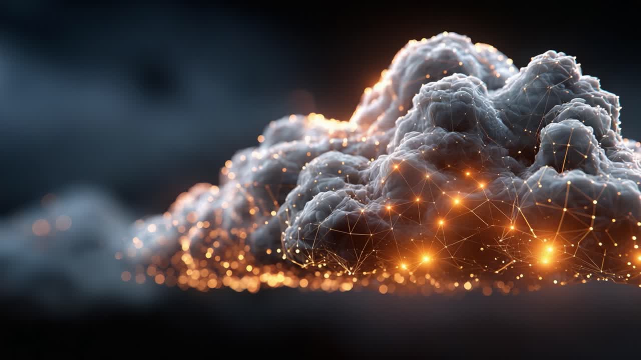 Illuminated Cloud Formation with Ethereal Glow and Digital Elements, Captured in Stunning Detail, Showcasing Beautiful Lighting and Intricate Textures
