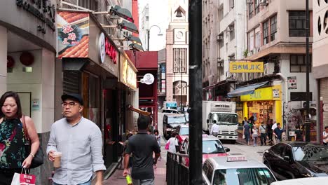 pedestrians and vehicles in bustling urban environment