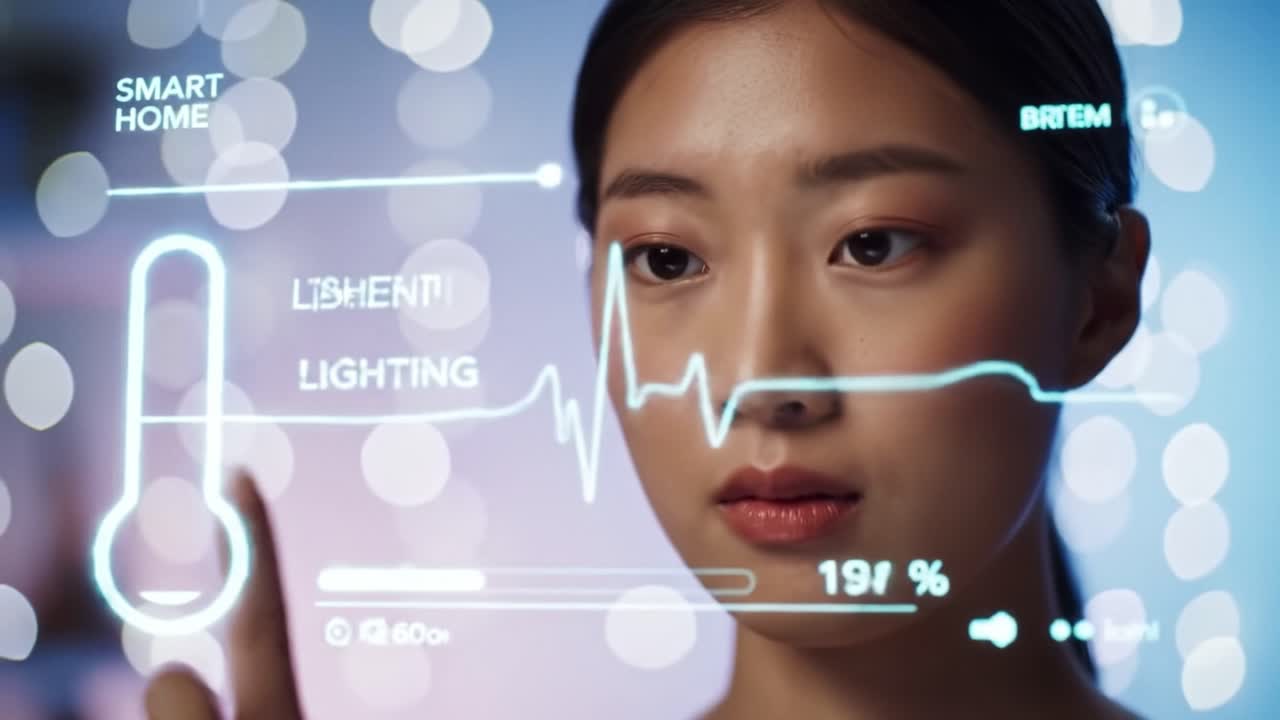 Woman interacting with a smart home interface