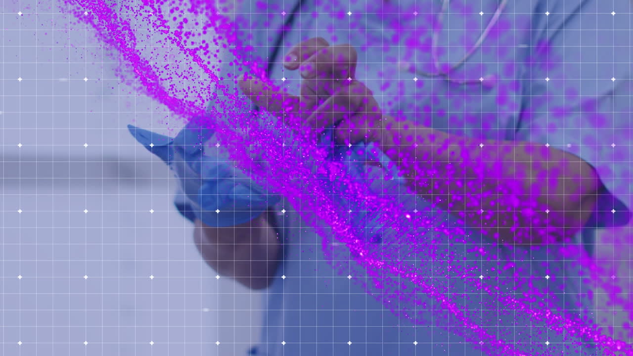 Abstract pink graphic with surgeon wearing gloves in background