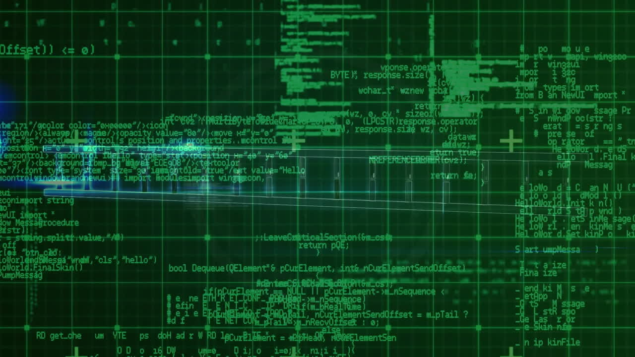DNA strand and scientific data processing animation over green grid background