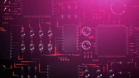 Pink-circuit-board-with-red-light-trails