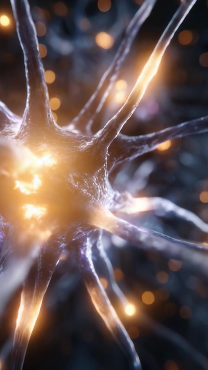Intricate Close-Up of a Neuron with Glowing Synapses Illustrating Neural Activity and Signals in the Brain's Complex Communication Network
