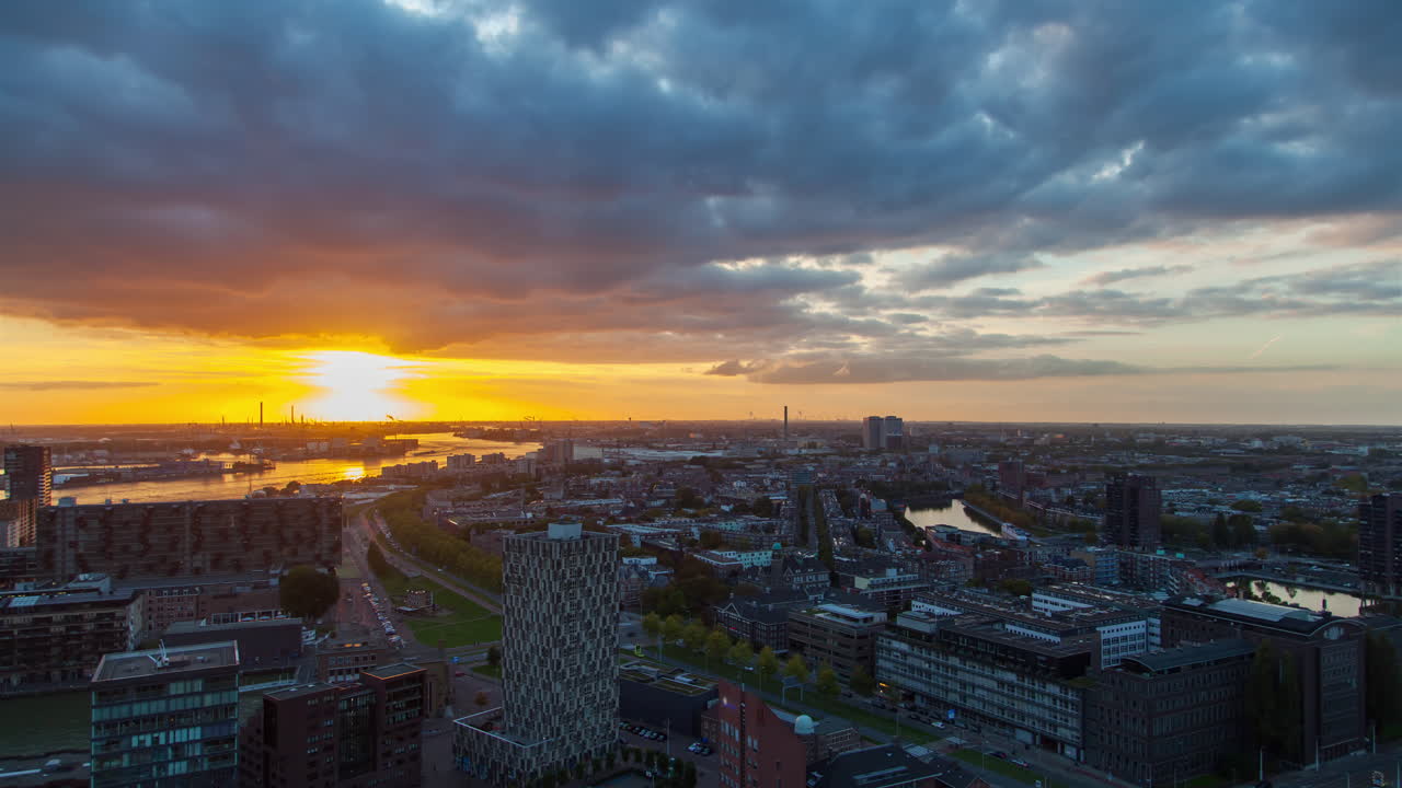 Autumn Sunset over Rotterdam Skyline | Premium Stock Video Footage