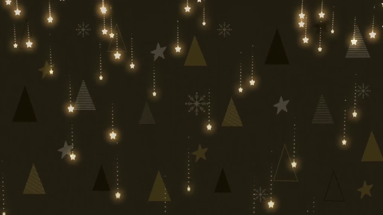 animación de árboles de navidad y múltiples senderos de luz brillante que caen sobre un fondo marrón