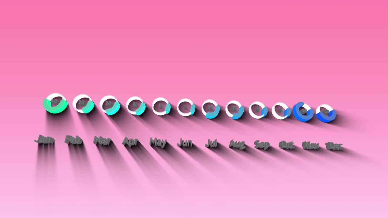 animación de círculos de carga sobre nombres de meses contra un fondo rosado