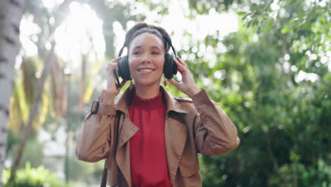 outdoor, dance and woman with headphones