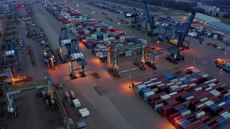 aerial view of a container terminal at dusk