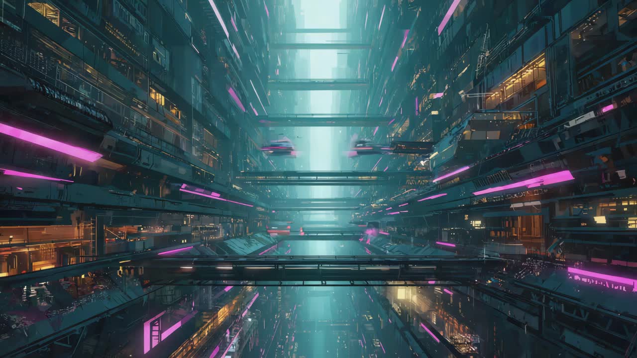 Futuristic Cyberpunk Cityscape with Neon Lights