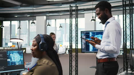 joyous technician in office automating repetitive tasks using ai scripts
