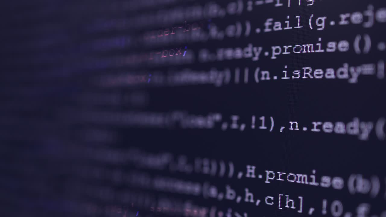 4k de primer plano disparado código de etiqueta html en el monitor de la pc desplazarse hacia abajo en la pantalla azul.