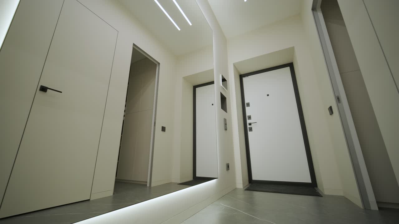 puerta de entrada blanca dentro de un apartamento en un interior moderno