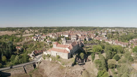 aerial drone point of view of the town of saint-benoit-du-sault in indre, france