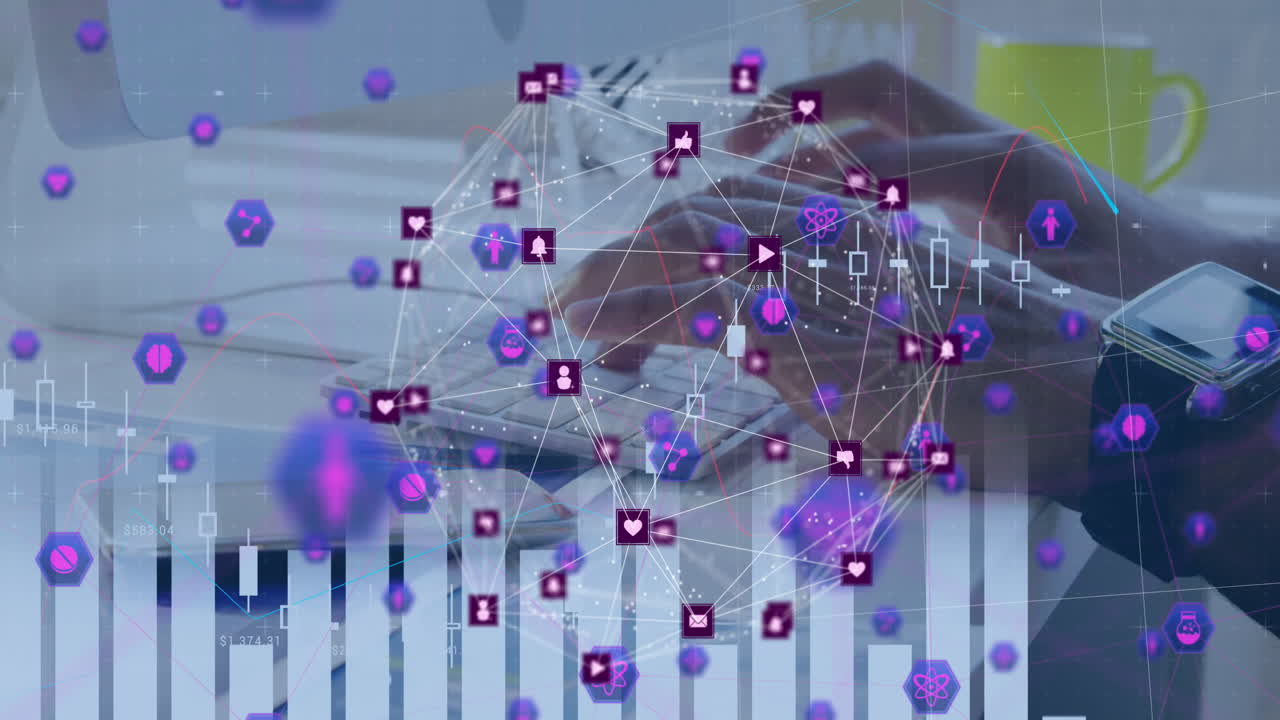 la animación compuesta digital muestra las redes financieras globales y el procesamiento de datos.