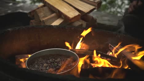 cocinar en fogata en el bosque - agua hirviendo