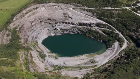 aerial view of a flooded quarry