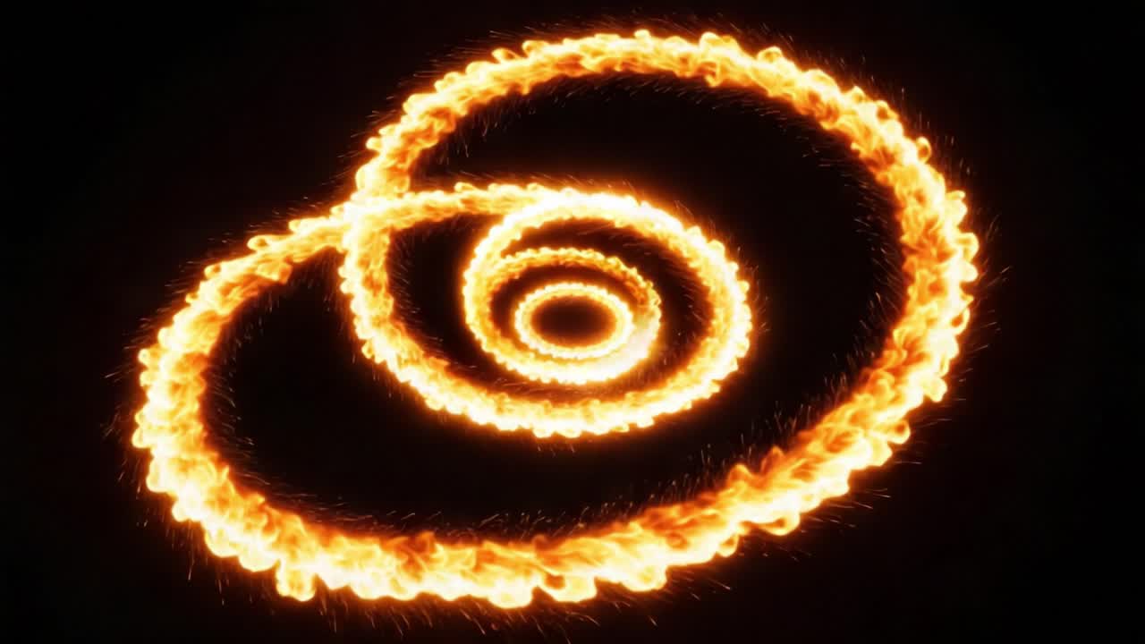 Captivating Swirls of Fire: A Visual Dance of Spirals Illuminating the Darkness with Their Fiery Glow and Dynamic Movement Across the Black Background