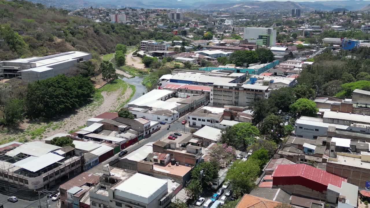 Aerial view of central commercial district in Tegucigalpa, Honduras
