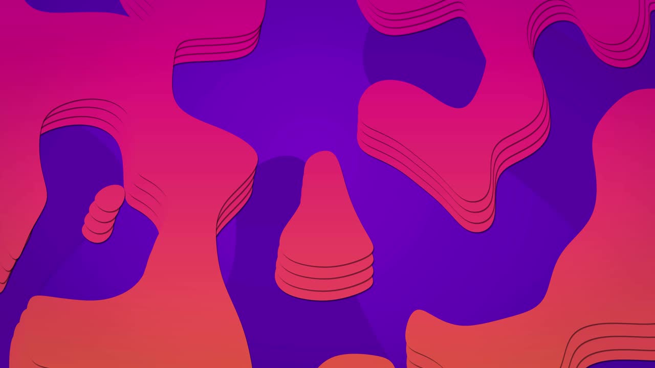 Animation of pink and orange organic forms on purple background