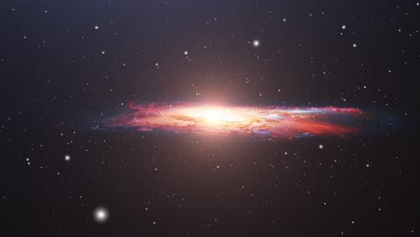 una galaxia roja girando y cruzando las estrellas en el universo