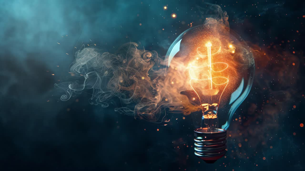 Glowing Vintage Light Bulb in Smoky Dark Background