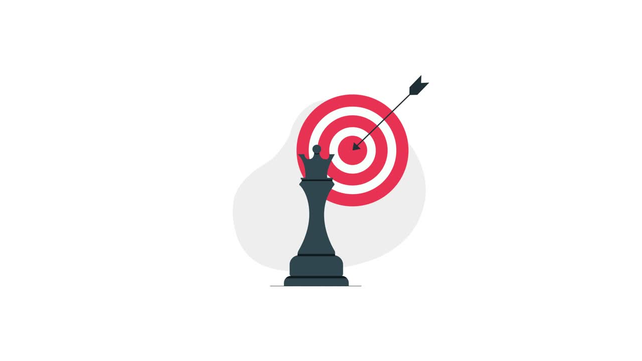 Animated Chess Queen with Arrow Hitting a Target Bullseye