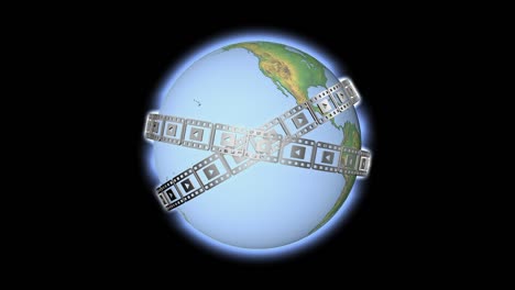 un clásico vídeo o película fotográfica gira en torno al planeta tierra. industria mundial de la película y los medios fotográficos.