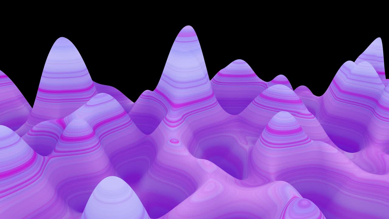 3D render of an abstract waving surface on dark background. Colorful CG seamless loop animation.
