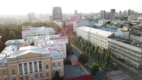 4k aerial footage above tarasa shevchenko boulevard towards st