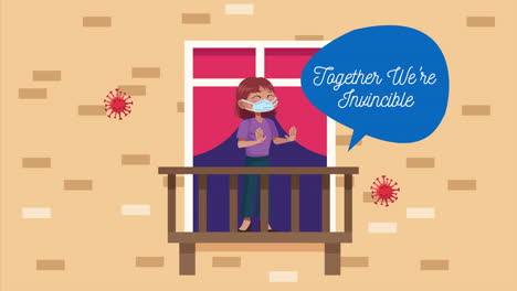 woman with together we are invincibles message in balcony