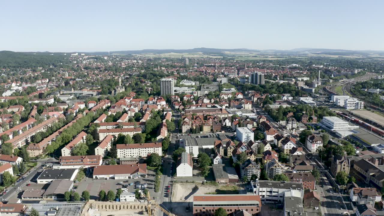Drone Aerial views of Goettingen in beautiful sunlight, Germany, Europe