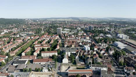 drone aerial views of goettingen in beautiful sunlight, germany, europe