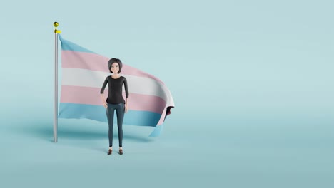 a-video-of-Transgender-girl-waving-Pride-Flag-flapping-against-blue-background,-3D