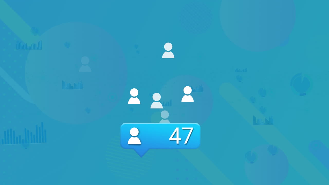 animación del procesamiento de datos de las redes sociales sobre un fondo azul