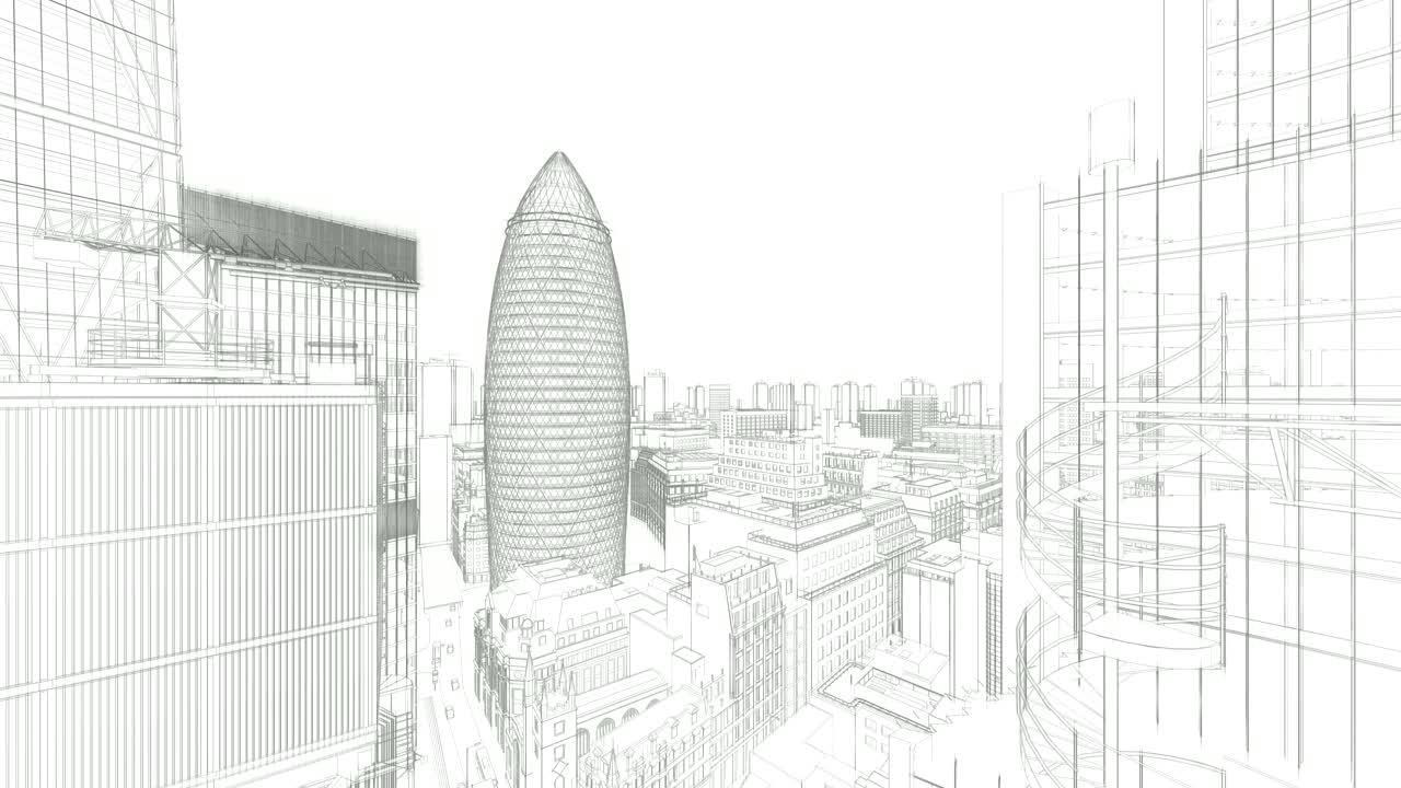 el boceto de londres, el pepinillo, la sede suiza de reaseguros, el vuelo de drones 4k