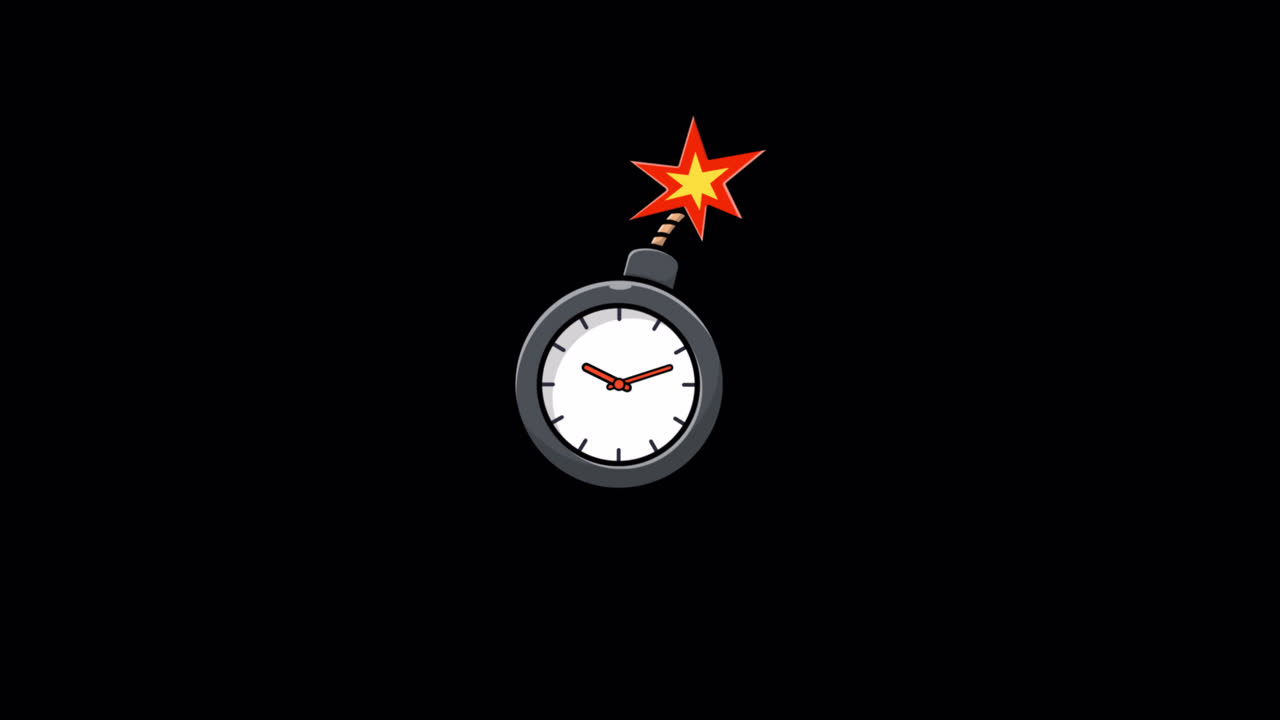 Cartoon Time Bomb with Ticking Clock and Burning Fuse