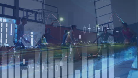 animation of data processing and statistics over basketballs player