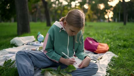 chica dibujando en un parque