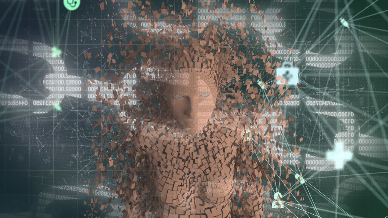 animación de la red de conexiones con iconos sobre el modelo humano digital