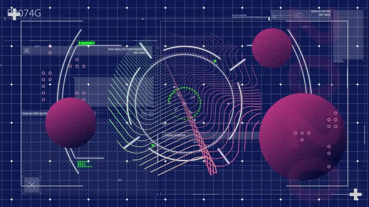 Animation af glober over et bølgemønster i cirkler mod et gittermønster på skiftende tal