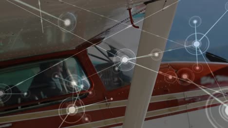 animación de la red global de conexiones con el avión en el fondo