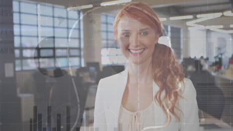 animation of data processing over caucasian businesswoman in office