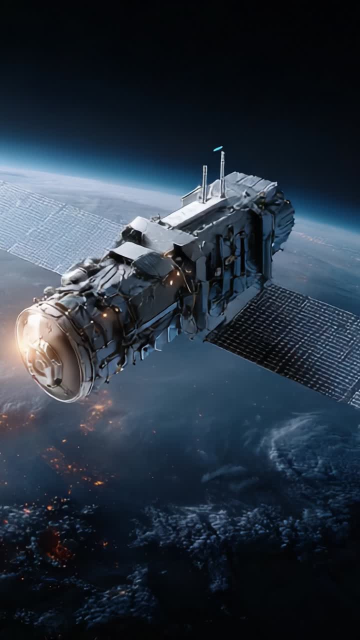 Una vista mozzafiato di un moderno veicolo spaziale in orbita attorno alla Terra, che mette in mostra la tecnologia avanzata e la maestosità dello spazio in dettagli brillanti