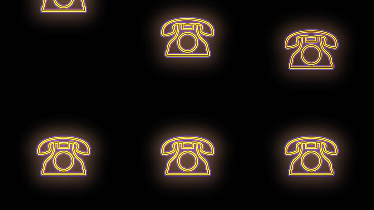 네온 불빛이 있는 노란색 복고풍 전화기 패턴