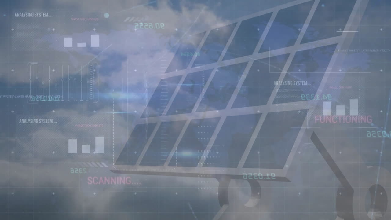 태양 전지 패널을 통해 금융 데이터 처리의 애니메이션